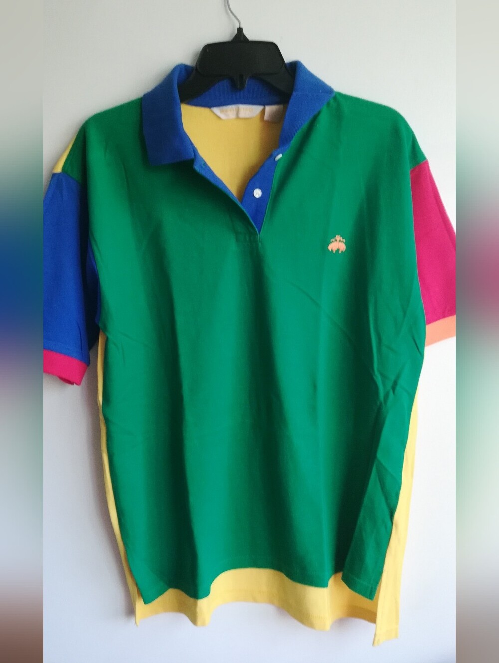 Colorblock Polo Shirt in Green, Blue, Yellow & Pink